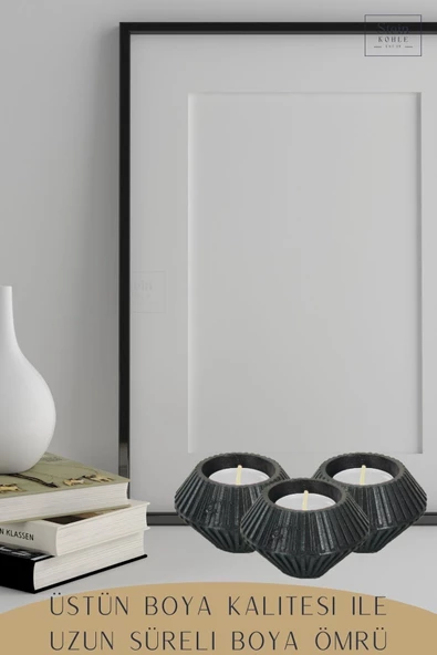 Stein Kohle Şamdanlık Dekoratif Şamdan Mumluk Tealight Mumluk Model 37 - 4