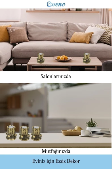 Evene Dekoratif Mumluk Tealight Mumluk Şamdan Mumluk 3 Lü Şamdan Model 39 - Resim 4