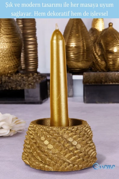 Evene Altın Mumluk Şamdan Tealight Ve Ince Mum Uyumlu Ejderha Yumurtası Model - Resim 3
