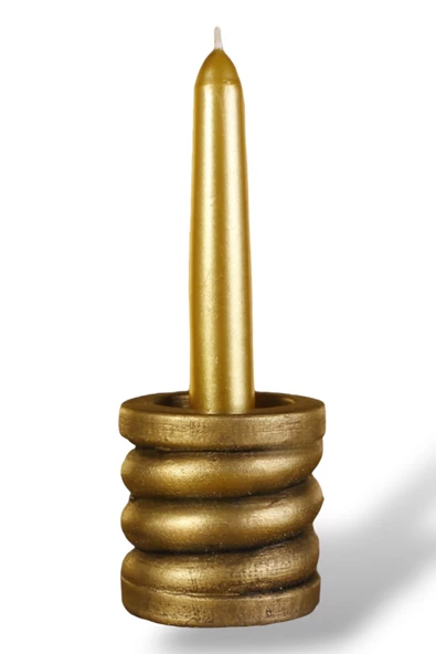 Evene Altın Eskitme Mumluk Şamdan Tealight Ve Ince Mum Uyumlu Spiral Model ürün görseli 1