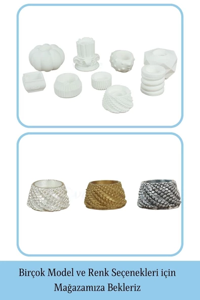 Evene Dekoratif Mumluk Tealight Mumluk Şamdan Mumluk 3 Lü Şamdan Model 40 - Resim 6