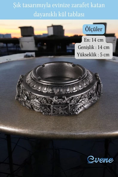 Evene Küllük Gümüş Eskitme Kül Tablası Dekoratif Küllük Model 2 - Resim 2