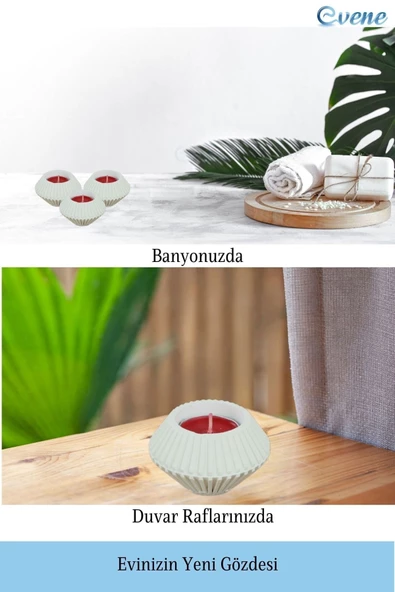 Evene Beyaz Mumluk Şamdan Tealight Mum Uyumlu Elmas Çizgili Model - Resim 4