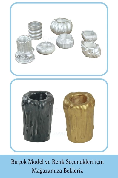 Evene Dekoratif Mumluk Tealight Mumluk Şamdan Mumluk 3 Lü Şamdan Model 29 - Resim 6