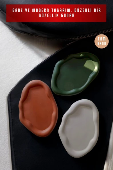 tambana Sunumluk Takı Tabağı Dekoratif Tepsi Obje Seti 3 Parça Model 18 - Resim 4