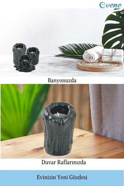 Evene Dekoratif Mumluk Tealight Mumluk Şamdan Mumluk 3 Lü Şamdan Model 43 - Resim 5