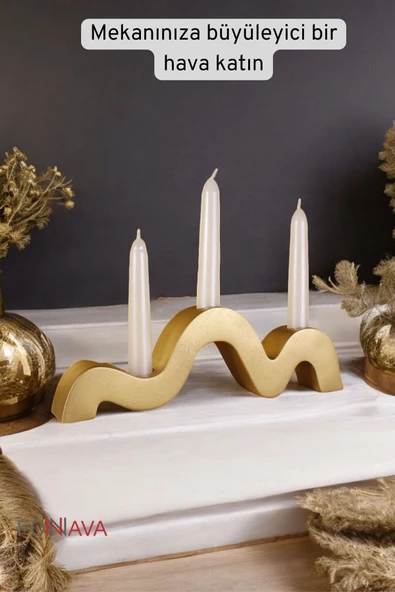 Fonnava Şamdan Mumluk Dekoratif Mumluk Tealight Mumluk Altın Renk Model 13 - 2