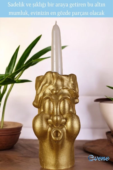 Evene Mumluk Şamdan Ince Mum Uyumlu Altın Renk Model 3 - Resim 4