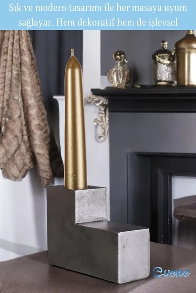 Evene Mumluk Şamdan Ince Mum Uyumlu Gümüş Eskitme Renk Model 17 - Resim 3