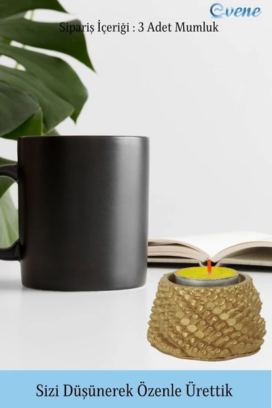 Evene Dekoratif Mumluk Tealight Mumluk Şamdan Mumluk 3 Lü Şamdan Model 40 - 3