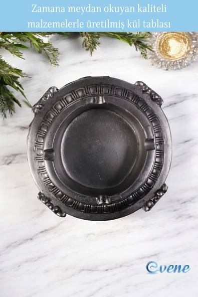 Evene Küllük Gümüş Eskitme Kül Tablası Dekoratif Küllük Model 2 - Resim 4