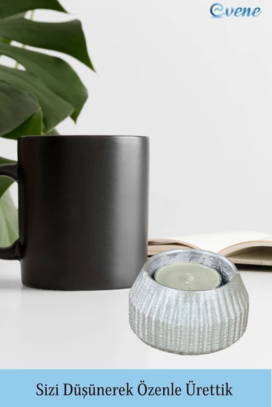 Evene Gümüş Mumluk Şamdan Tealight Mum Uyumlu Çizgili Model - Resim 5