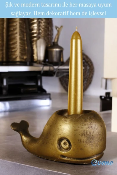 Evene Mumluk Şamdan Ince Mum Uyumlu Altın Eskitme Renk Model 6 - Resim 3