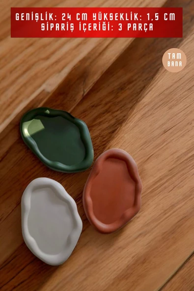 tambana Sunumluk Takı Tabağı Dekoratif Tepsi Obje Seti 3 Parça Model 18 - Resim 3