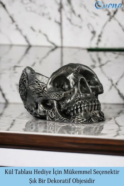 Evene Küllük Gümüş Eskitme Kül Tablası Dekoratif Küllük 2 Adet Model 8 - Resim 3