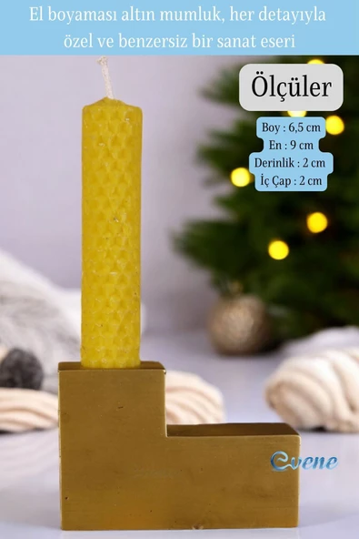 Evene Mumluk Şamdan Ince Mum Uyumlu Altın Eskitme Renk Model 17 - 2