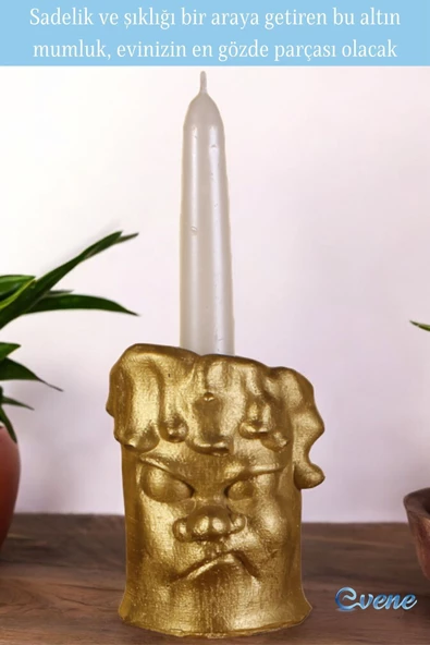 Evene Mumluk Şamdan Ince Mum Uyumlu Altın Renk Model 4 - Resim 4