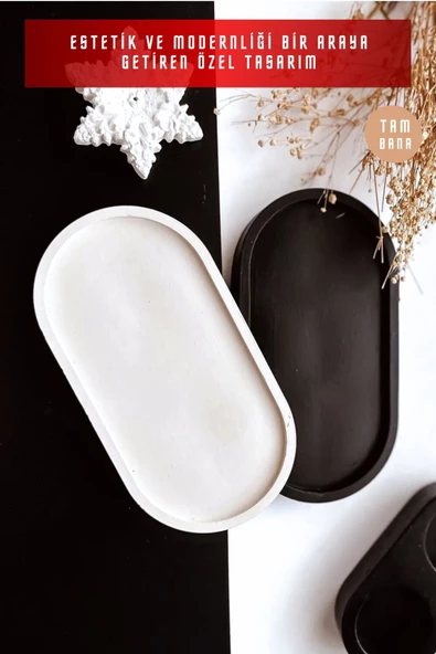 tambana Sunumluk Takı Tabağı Dekoratif Tepsi Obje Seti 2 Parça Model 21 - Resim 4