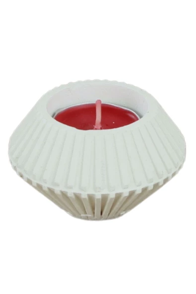 Evene Beyaz Mumluk Şamdan Tealight Mum Uyumlu Elmas Çizgili Model ürün görseli 1