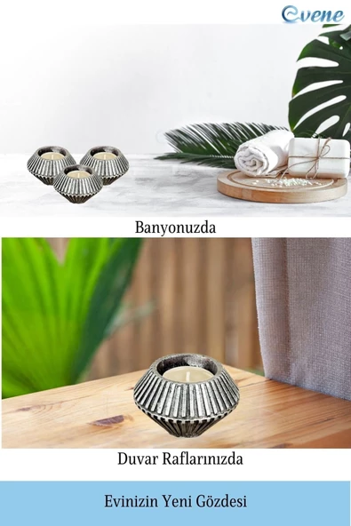 Evene Dekoratif Mumluk Tealight Mumluk Şamdan Mumluk 3 Lü Şamdan Model 37 - 5