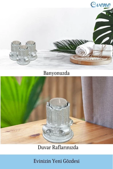 Evene Gümüş Mumluk Şamdan Tealight Mum Uyumlu Tarihi Sütun Model - 4