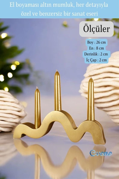 Evene Mumluk Şamdan Ince Mum Uyumlu Altın Renk Model 13 - 2