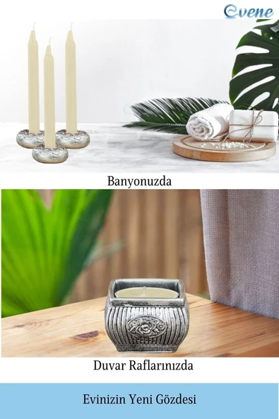 Evene Dekoratif Mumluk Tealight Mumluk Şamdan Mumluk 3 Lü Şamdan Model 33 - 5