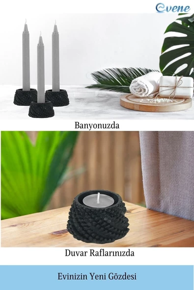 Evene Siyah Mumluk Şamdan Tealight Ve Ince Mum Uyumlu Ejderha Yumurtası Model - 4