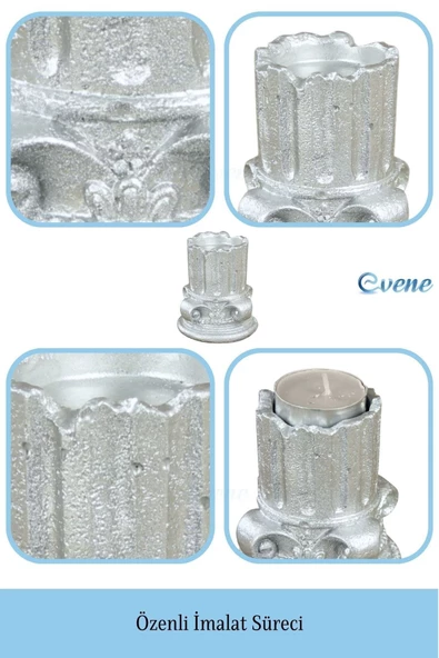 Evene Dekoratif Mumluk Tealight Mumluk Şamdan Mumluk 3 Lü Şamdan Model 39 - 7