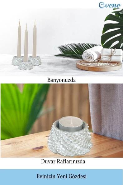 Evene Gümüş Mumluk Şamdan Tealight Ve Ince Mum Uyumlu Ejderha Yumurtası Model - Resim 4