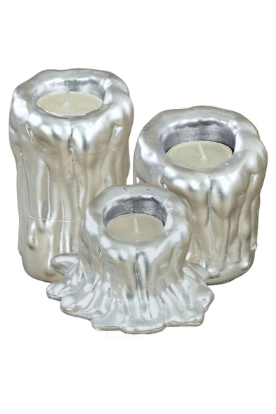 Evene Dekoratif Mumluk Tealight Mumluk Şamdan Mumluk 3 Lü Şamdan Model 43 ürün görseli 1