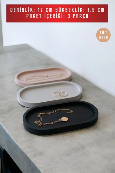 tambana Sunumluk Takı Tabağı Dekoratif Tepsi Obje Seti 3 Parça Model 21 - Resim 3