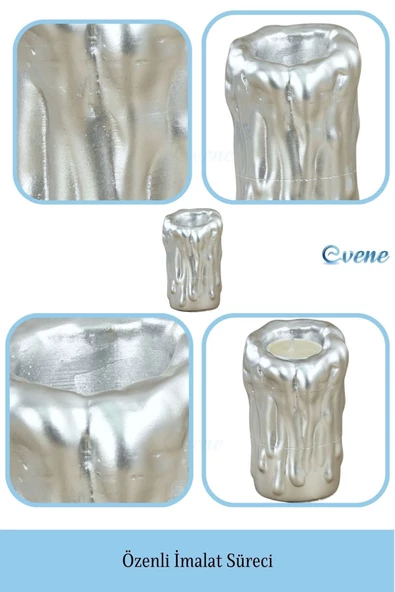 Evene Dekoratif Mumluk Tealight Mumluk Şamdan Mumluk 3 Lü Şamdan Model 29 - Resim 7