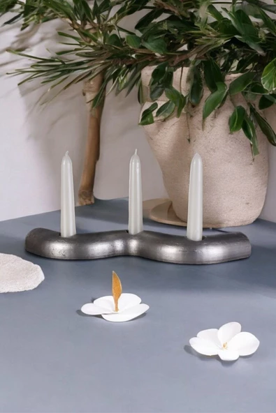 Fonnava Şamdan Mumluk Dekoratif Mumluk Tealight Mumluk Gümüş Eskitme Renk Model 14 - 1