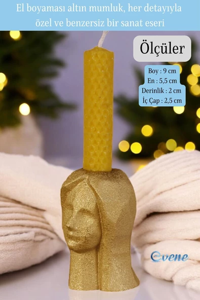 Evene Mumluk Şamdan Ince Mum Uyumlu Altın Eskitme Renk Model 11 - Resim 2