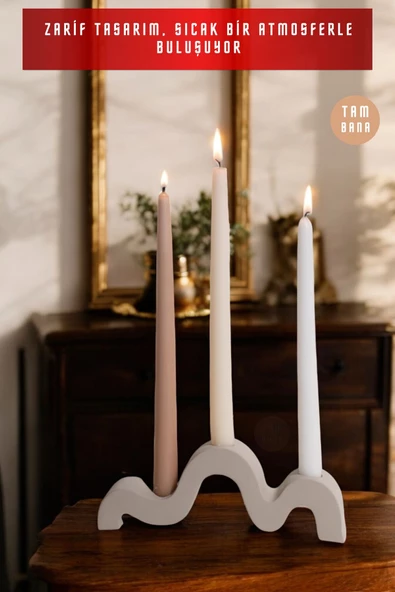 tambana Dekoratif Mumluk Şamdan El Yapımı Açık Gri Model 13 - Resim 4