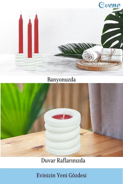 Evene Beyaz Mumluk Şamdan Tealight Ve Ince Mum Uyumlu Spiral Model - Resim 4