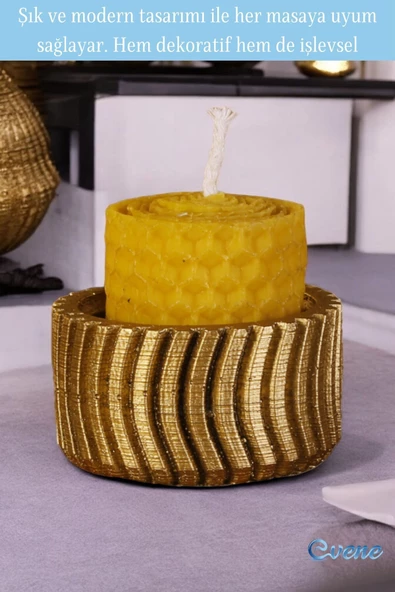 Evene Mumluk Şamdan Tealight Mum Uyumlu Altın Renktekerlek Model - 3