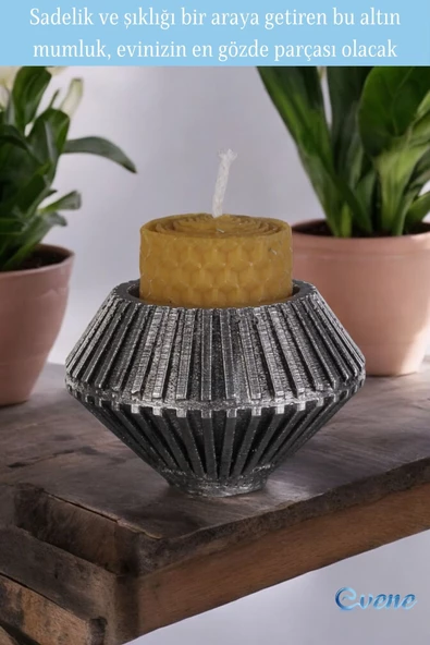 Evene Gümüş Eskitme Mumluk Şamdan Tealight Mum Uyumlu Elmas Çizgili Model - Resim 4