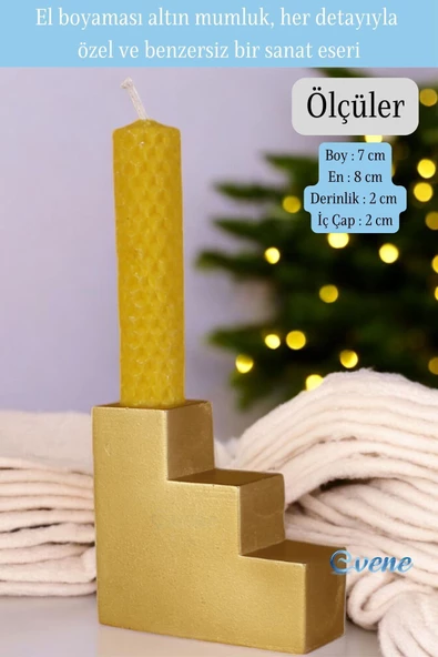 Evene Mumluk Şamdan Ince Mum Uyumlu Altın Renk Model 18 - Resim 2