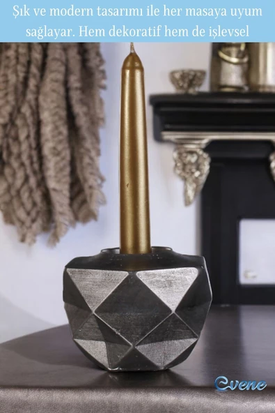 Evene Mumluk Şamdan Ince Mum Uyumlu Gümüş Eskitme Renk Model 45 - Resim 3