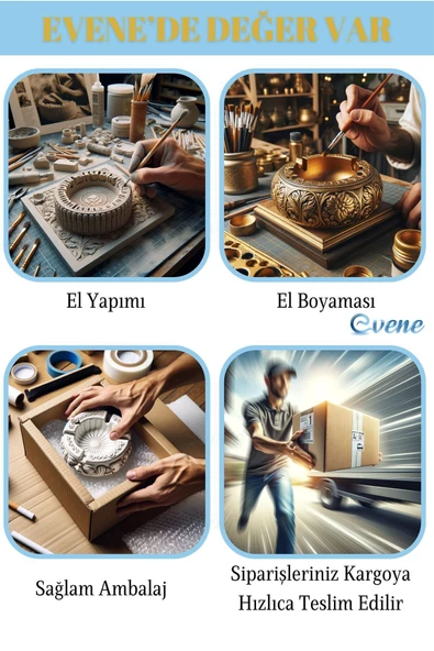 Evene Küllük Altın Eskitme Kül Tablası Dekoratif Küllük Model 2 - 7
