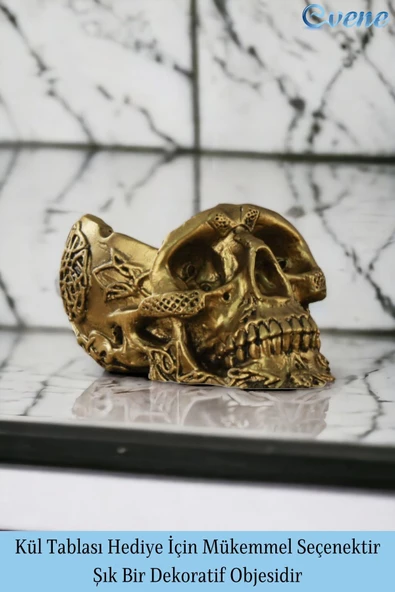 Evene Küllük Altın Eskitme Kül Tablası Dekoratif Küllük 2 Adet Model 8 - Resim 3