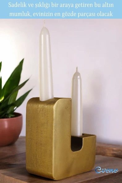 Evene Mumluk Şamdan Ince Mum Uyumlu Altın Eskitme Renk Model 12 - Resim 4
