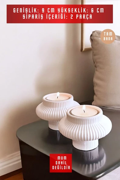 tambana Dekoratif Mumluk Set Şamdan El Yapımı Beyaz Model 44 - 3