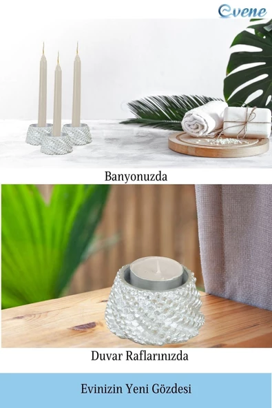 Evene Dekoratif Mumluk Tealight Mumluk Şamdan Mumluk 3 Lü Şamdan Model 40 - 5