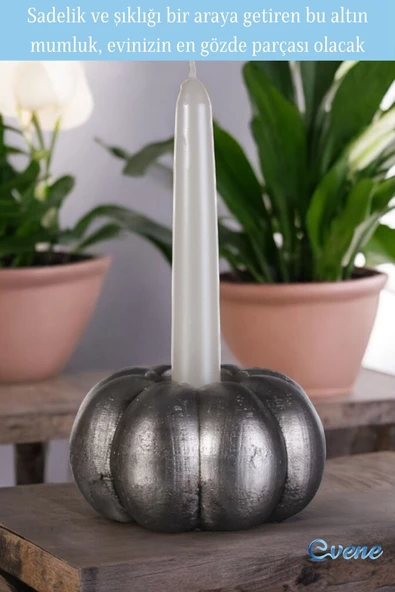 Evene Gümüş Eskitme Mumluk Şamdan Tealight Ve Ince Mum Uyumlu Kabak Model - 4