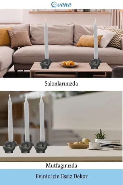 Evene Siyah Mumluk Şamdan Tealight Ve Ince Mum Uyumlu Kesik Model - 3