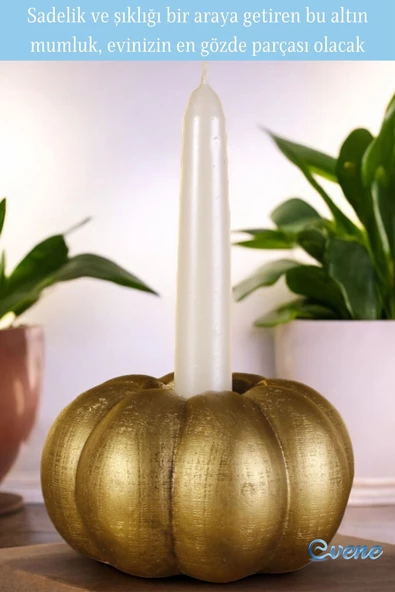 Evene Altın Eskitme Mumluk Şamdan Tealight Ve Ince Mum Uyumlu Kabak Model - Resim 4