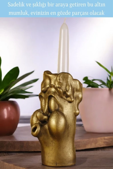 Evene Mumluk Şamdan Ince Mum Uyumlu Altın Eskitme Renk Model 3 - Resim 4